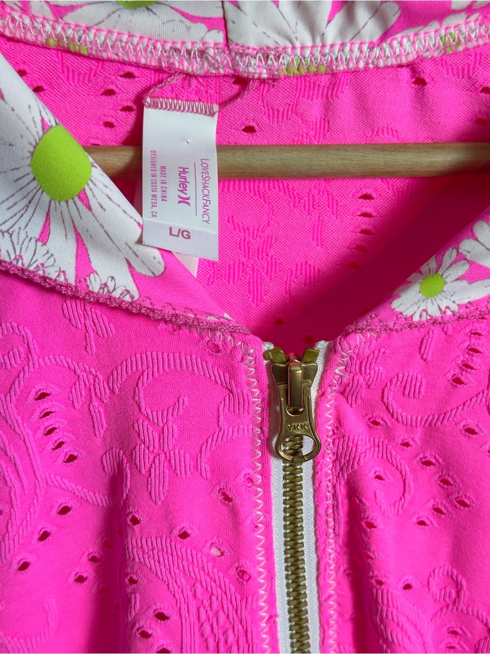 LoveShackFancy x Hurley Eyelet Paisley Zip-Up Hoodie Cotton Candy" pink Large - Picture 9 of 13